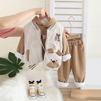 Girls Khaki Embroidered Regular Sweatshirt With Sleeveless Jackets, Pants & Bag Sets 4 pc. Sets Khaki 1-2 Y