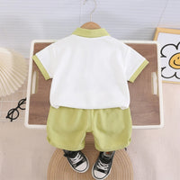 Boys Lime Green Puppy Graphic Printed Polo T-Shirt With Shorts Sets 2 pc. Sets