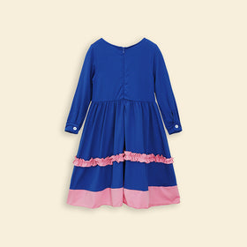 Girls Long Sleeve Contrast Bottom Dress With Head Scarf Casual Dresses   