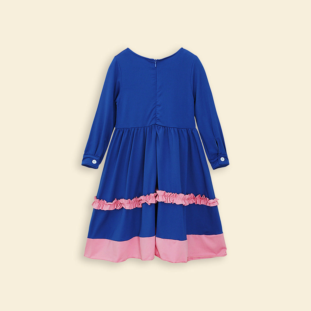 Girls Long Sleeve Contrast Bottom Dress With Head Scarf Casual Dresses   