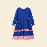 Girls Long Sleeve Contrast Bottom Dress With Head Scarf Casual Dresses   
