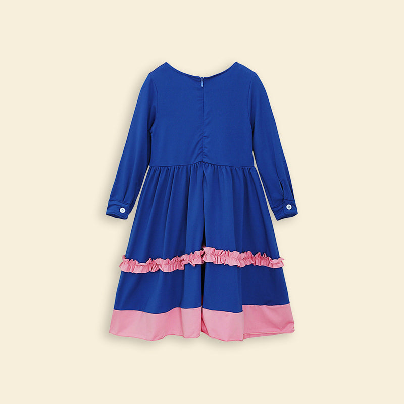 Girls Long Sleeve Contrast Bottom Dress With Head Scarf Casual Dresses   
