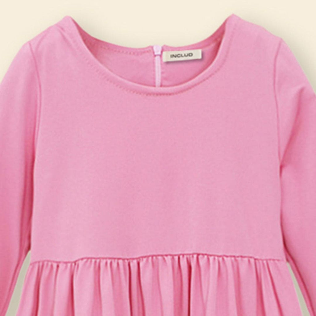 Girls Long Sleeve Contrast Bottom Dress With Head Scarf Casual Dresses   