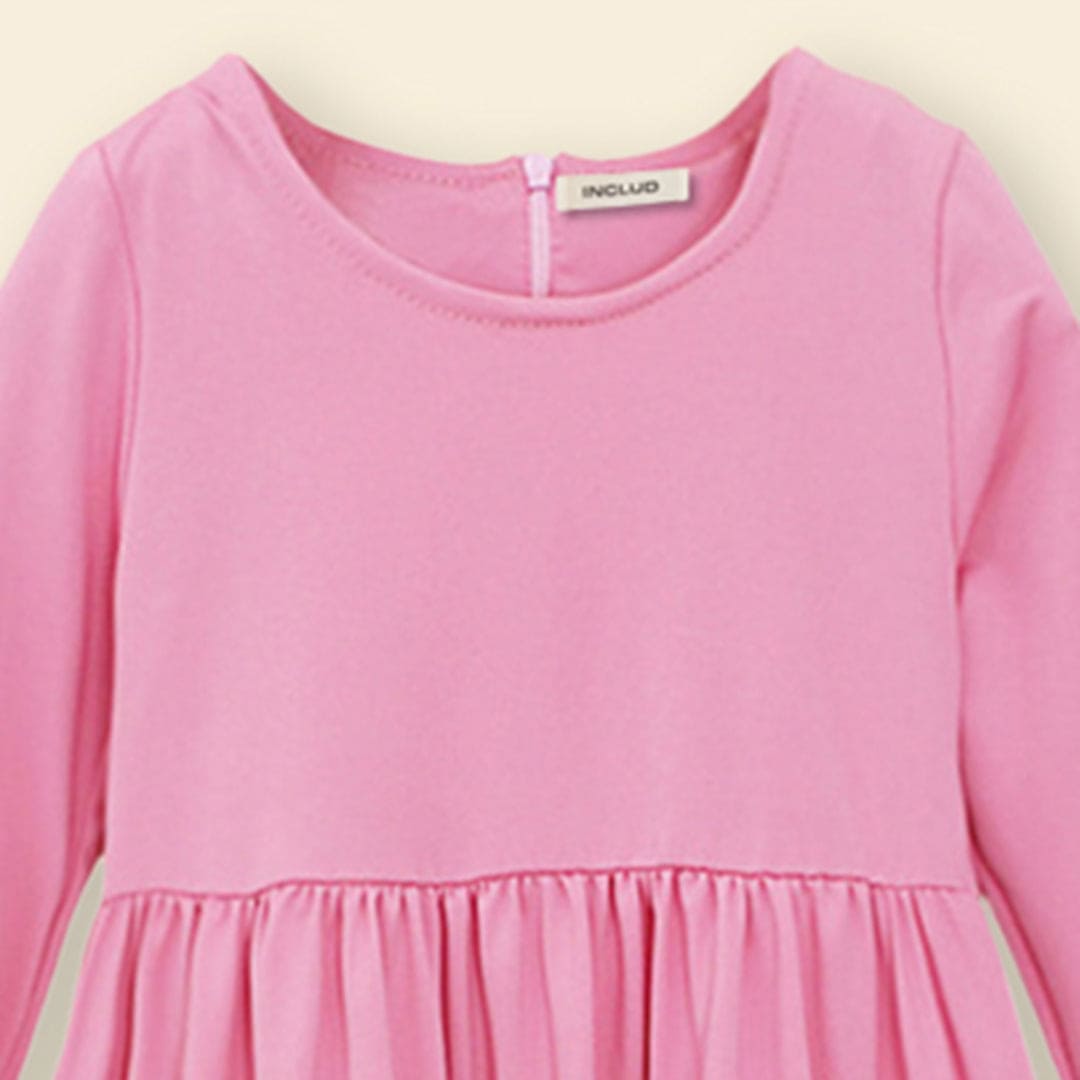 Girls Long Sleeve Contrast Bottom Dress With Head Scarf Casual Dresses   