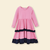 Girls Long Sleeve Contrast Bottom Dress With Head Scarf Casual Dresses   