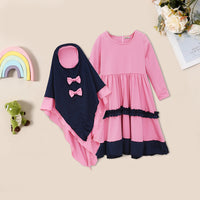 Girls Long Sleeve Contrast Bottom Dress With Head Scarf Casual Dresses   