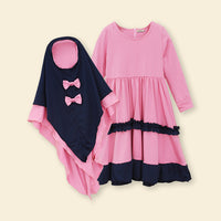 Girls Long Sleeve Contrast Bottom Dress With Head Scarf Casual Dresses   