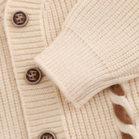 Boys Off White Self-Design Cardigan With Shirt and Pants Set Sets