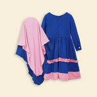 Girls Long Sleeve Contrast Bottom Dress With Head Scarf Casual Dresses   