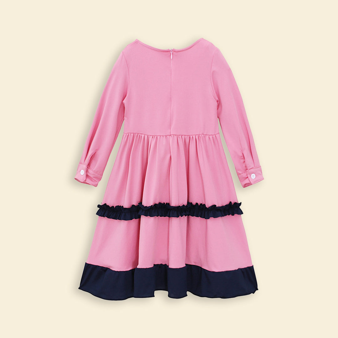 Girls Long Sleeve Contrast Bottom Dress With Head Scarf Casual Dresses   