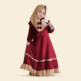 Girls Long Sleeve Contrast Bottom Dress With Head Scarf