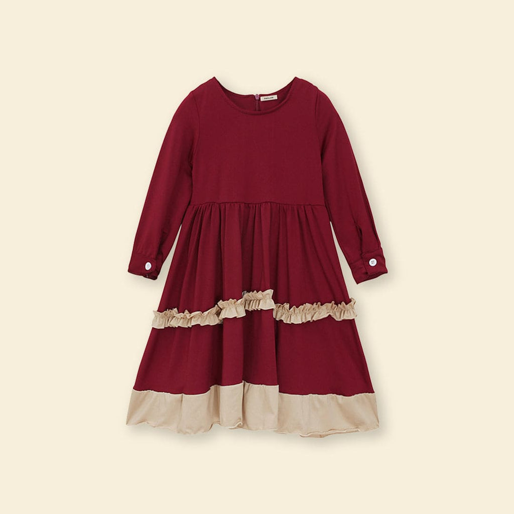 Girls Long Sleeve Contrast Bottom Dress With Head Scarf Casual Dresses   