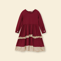 Girls Long Sleeve Contrast Bottom Dress With Head Scarf Casual Dresses   