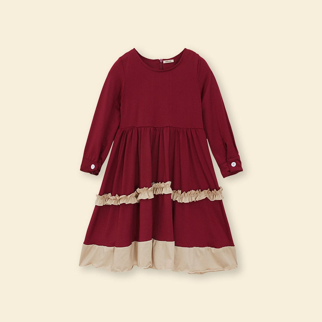 Girls Long Sleeve Contrast Bottom Dress With Head Scarf Casual Dresses   