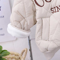 Boys Beige Embroidered Quilted Puffer Jacket With Jogger Sets Sets