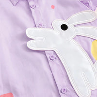 Girls Purple Bunny Applique Short Sleeve Shirt Dress Casual Dresses