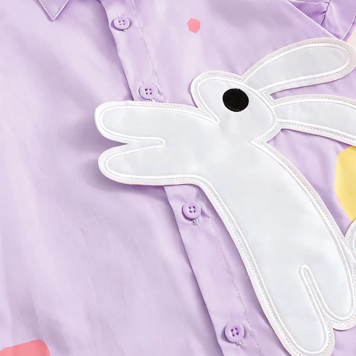 Girls Purple Bunny Applique Short Sleeve Shirt Dress Casual Dresses