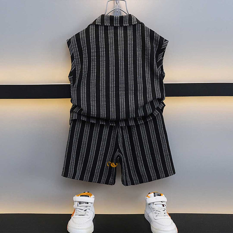 Boys Striped Sleeveless Shirt With Shorts Set Sets   