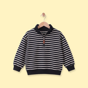 Boys Black Striped Half Zip Long Sleeve Sweatshirt Sweatshirts & Hoodies Black 1-2 Y