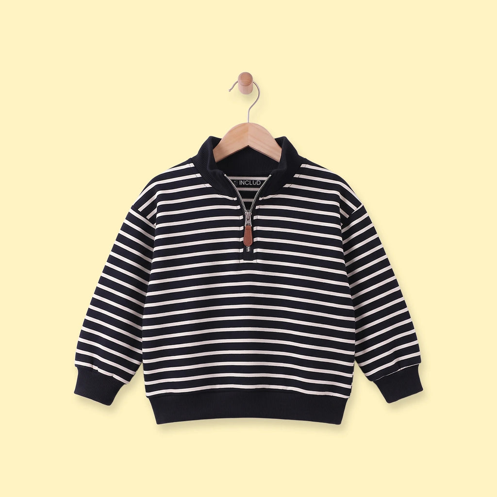 Boys Black Striped Half Zip Long Sleeve Sweatshirt Sweatshirts & Hoodies Black 1-2 Y