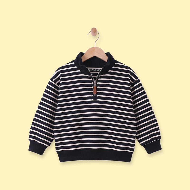 Boys Black Striped Half Zip Long Sleeve Sweatshirt Sweatshirts & Hoodies Black 1-2 Y