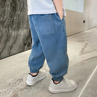 Boys Blue Elasticated Waist Baggy Fit Denim Jeans Pants