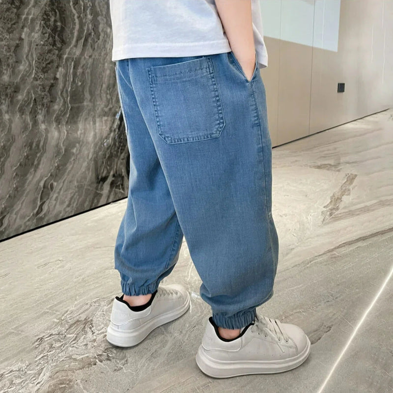 Boys Blue Elasticated Waist Baggy Fit Denim Jeans Pants