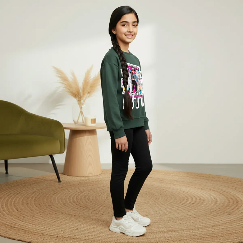 Girls Green K-Pop Queens Graphics Sweatshirt Sweatshirts & Hoodies