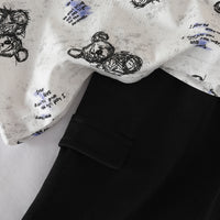 Boys White Bear Cartoon Print Short Sleeves T-Shirt With Shorts Set Sets