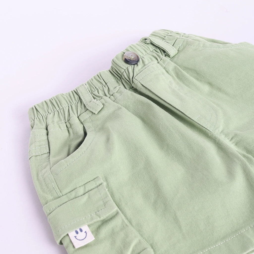 Boys Green Typographic Printed T-Shirt With Twill Shorts Sets 2 pc. Sets