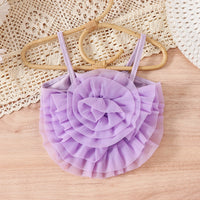 Girls Purple Big Flower Applique Crop Top With Star Printed Tiered Tulle Skirt Sets Sets