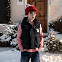 Boys Black Hooded Sleeveless Puffer Vest Coats & Jackets