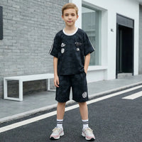 Boys Black Abstract Print T-Shirt With Shorts Co-ord Sets Sets Black 5-6 Y