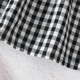 Girls Black Checked Long Sleeves Fit & Flare Dress With Bow Details Casual Dresses