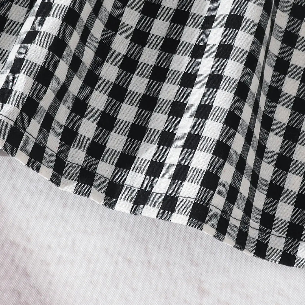 Girls Black Checked Long Sleeves Fit & Flare Dress With Bow Details Casual Dresses