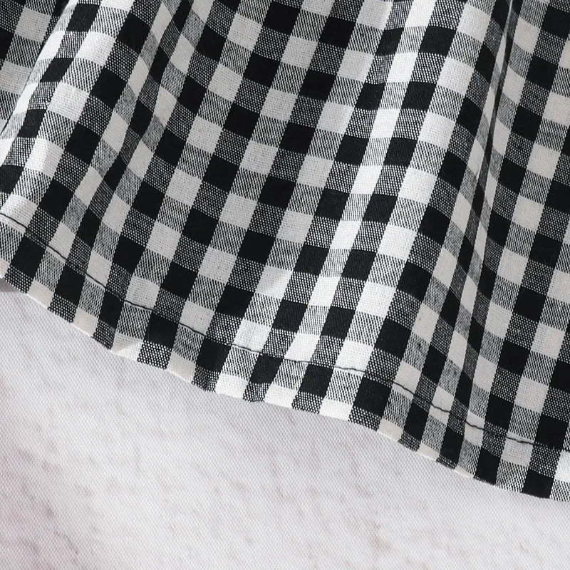 Girls Black Checked Long Sleeves Fit & Flare Dress With Bow Details Casual Dresses