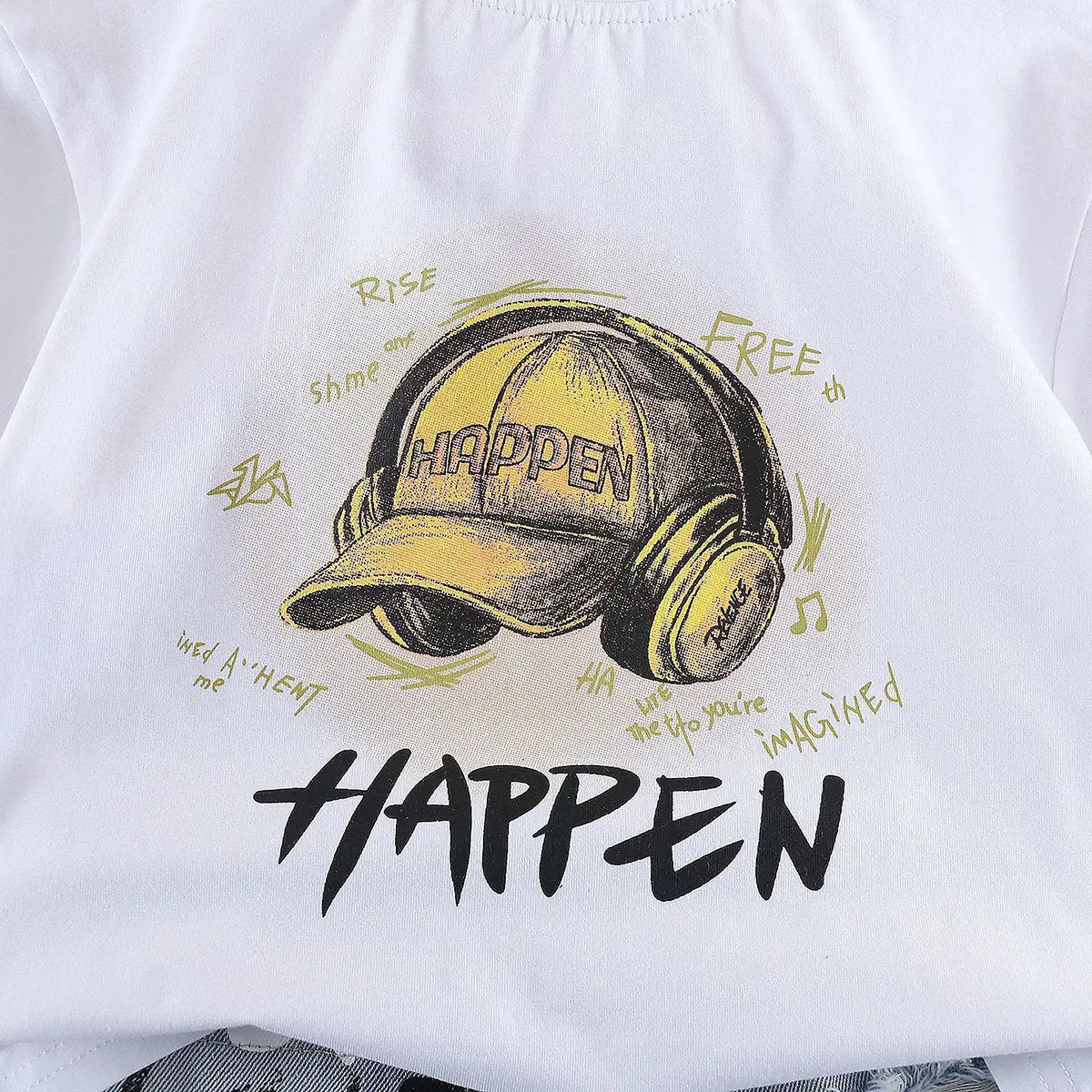 Boys White Cap Graphic Short Sleeve T-Shirt With Distressed Denim Shorts Sets 2 pc. Sets