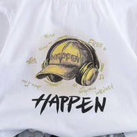 Boys White Cap Graphic Short Sleeve T-Shirt With Distressed Denim Shorts Sets 2 pc. Sets