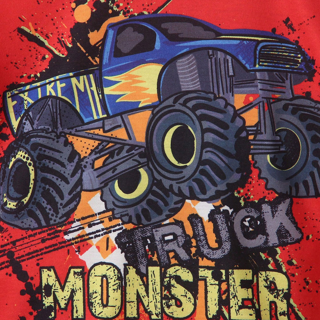 Boys Red Graphic Monster Truck Printed Short Sleeves T-Shirt Tshirts