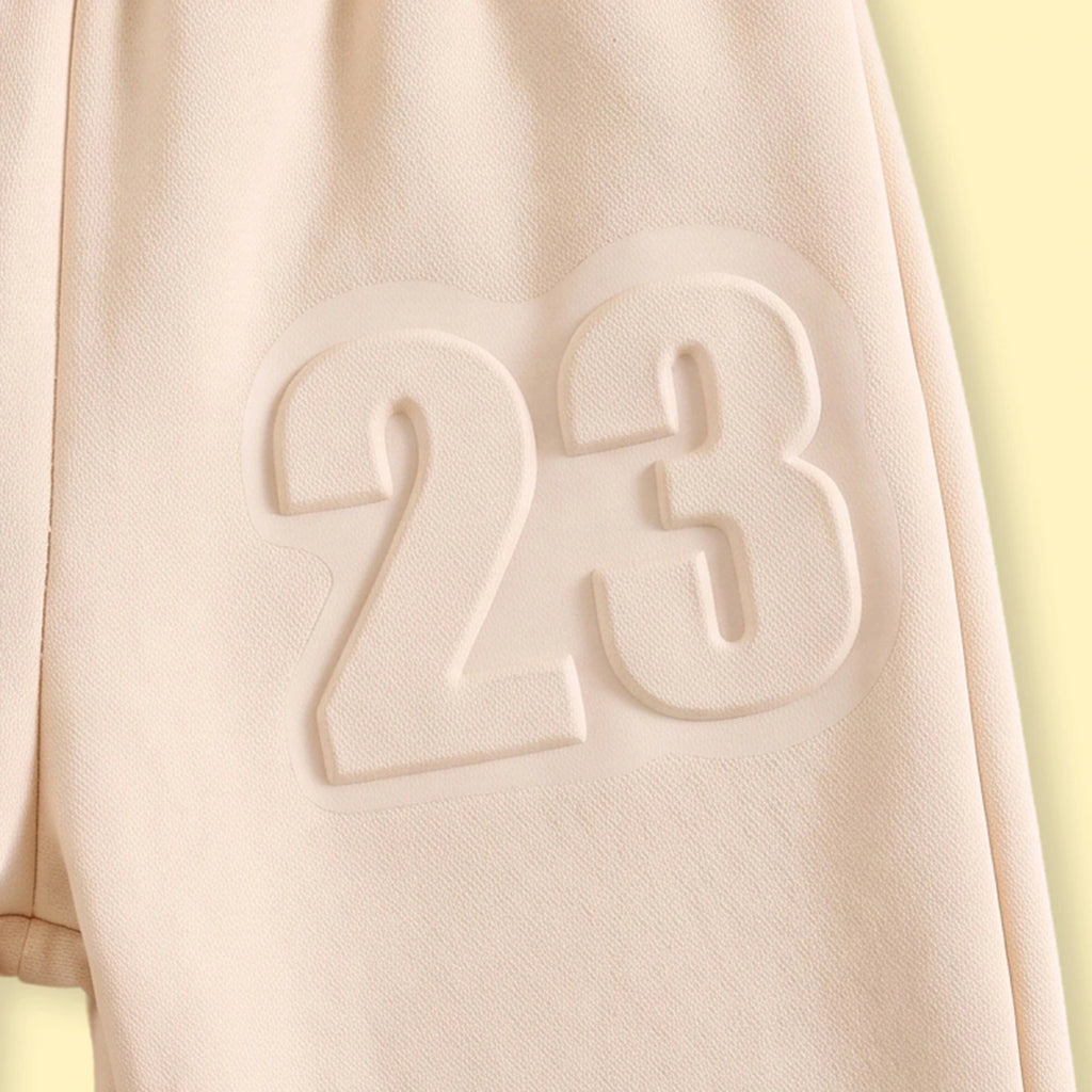 Boys Beige Embossed 23 Hooded Sweatshirt With Jogger Sets 2 pc. Sets