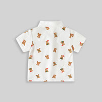 Boys White Teddy Bear Printed Short Sleeve Polo T-Shirt Tshirts