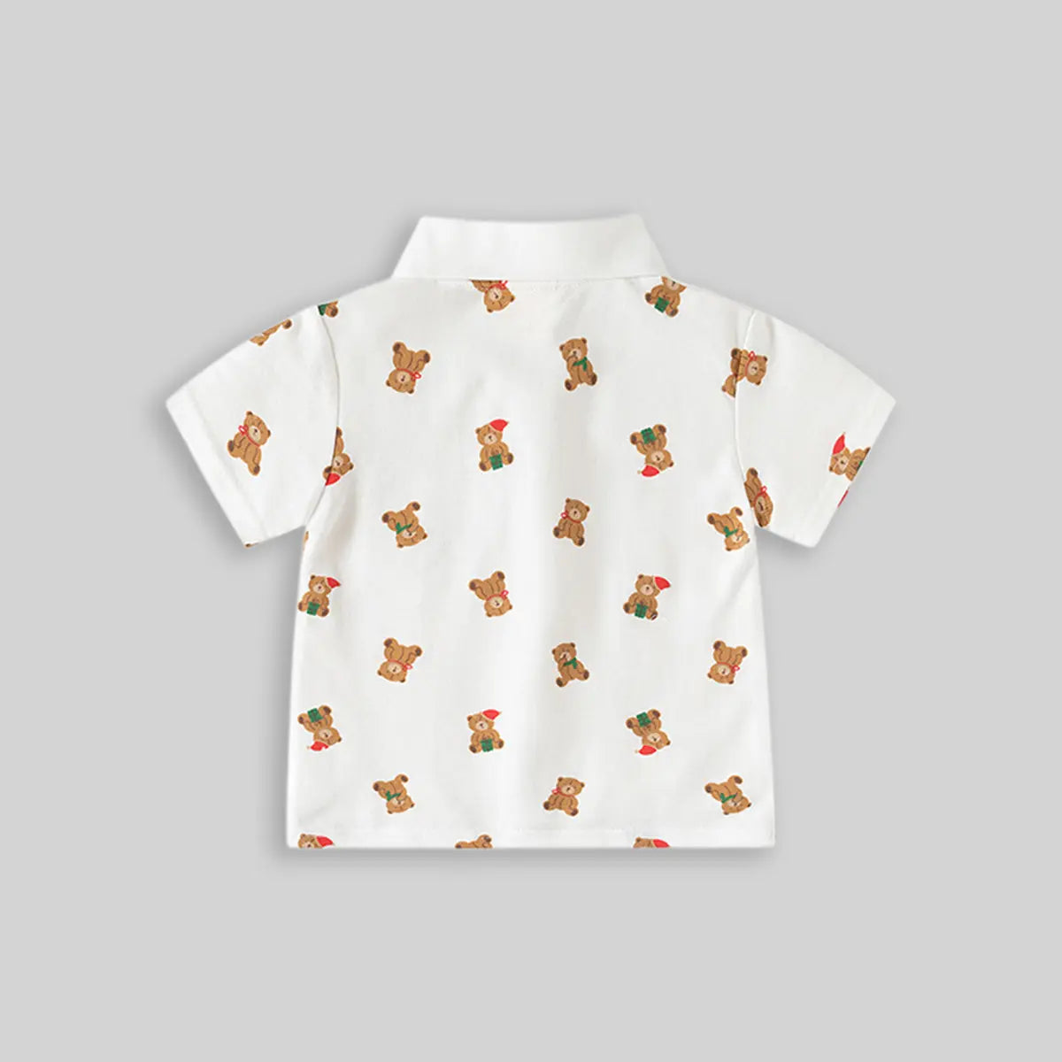 Boys White Teddy Bear Printed Short Sleeve Polo T-Shirt Tshirts