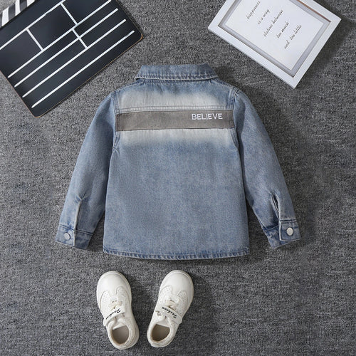 Boys Blue Typography Long Sleeve Denim Shirt Shirts