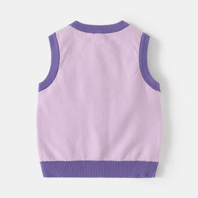 Girls Purple Self-Design Jacquard Sweater Vest Sweaters & Cardigans