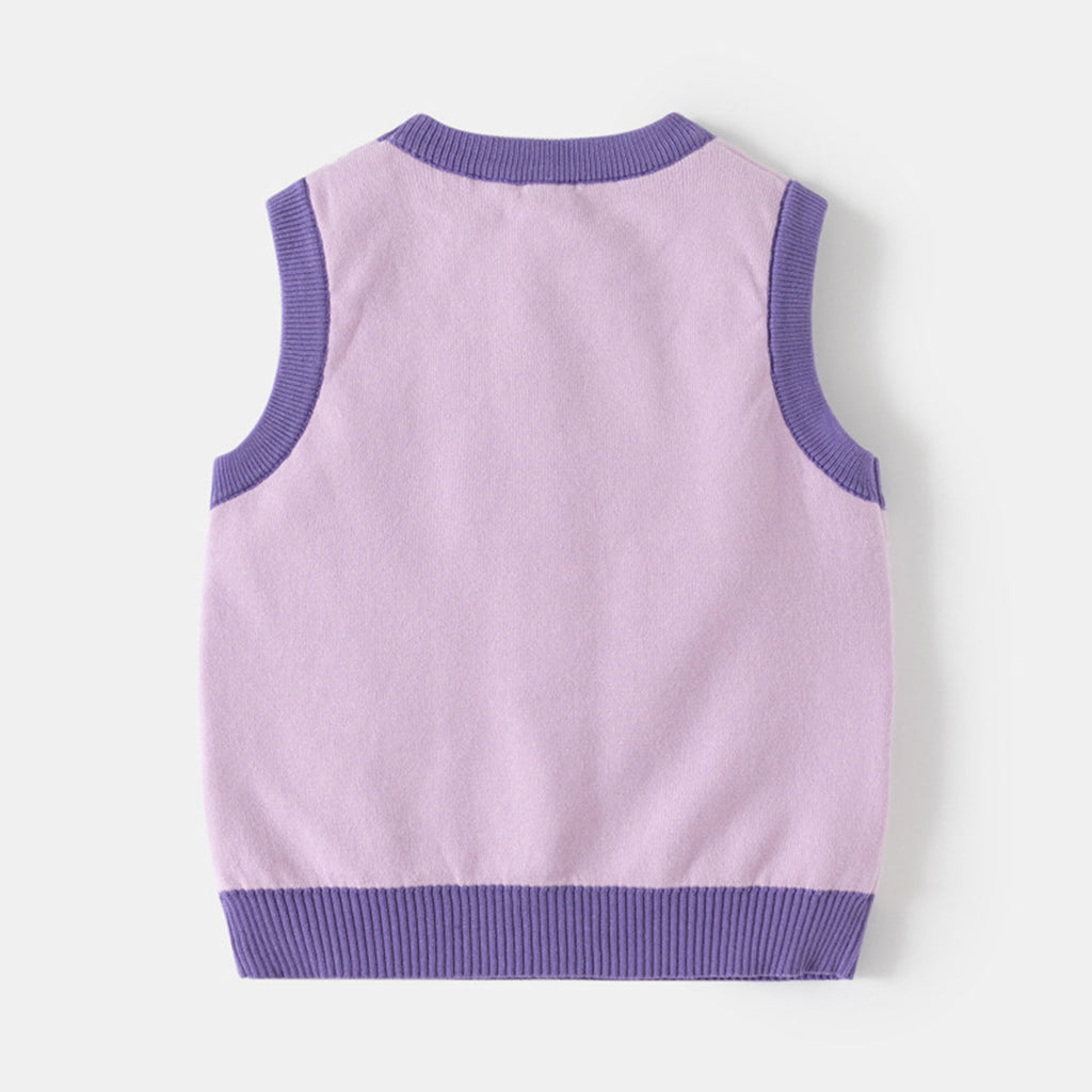 Girls Purple Self-Design Jacquard Sweater Vest Sweaters & Cardigans