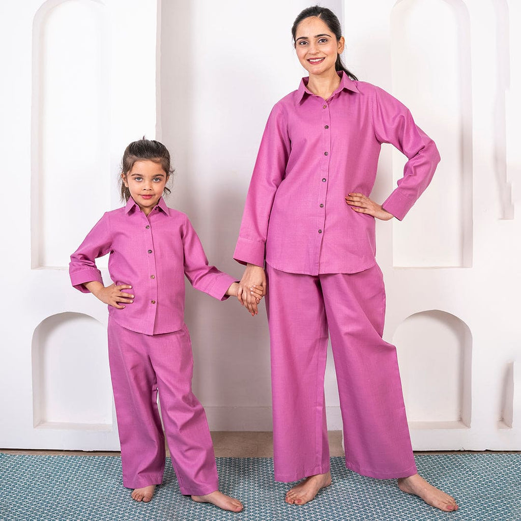Mauve Shirt with Trousers Mom & Daughter Co-Ord Set