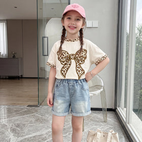 Girls Light Blue Bow Embroidered Denim Shorts Shorts Light Blue 3-4 Y