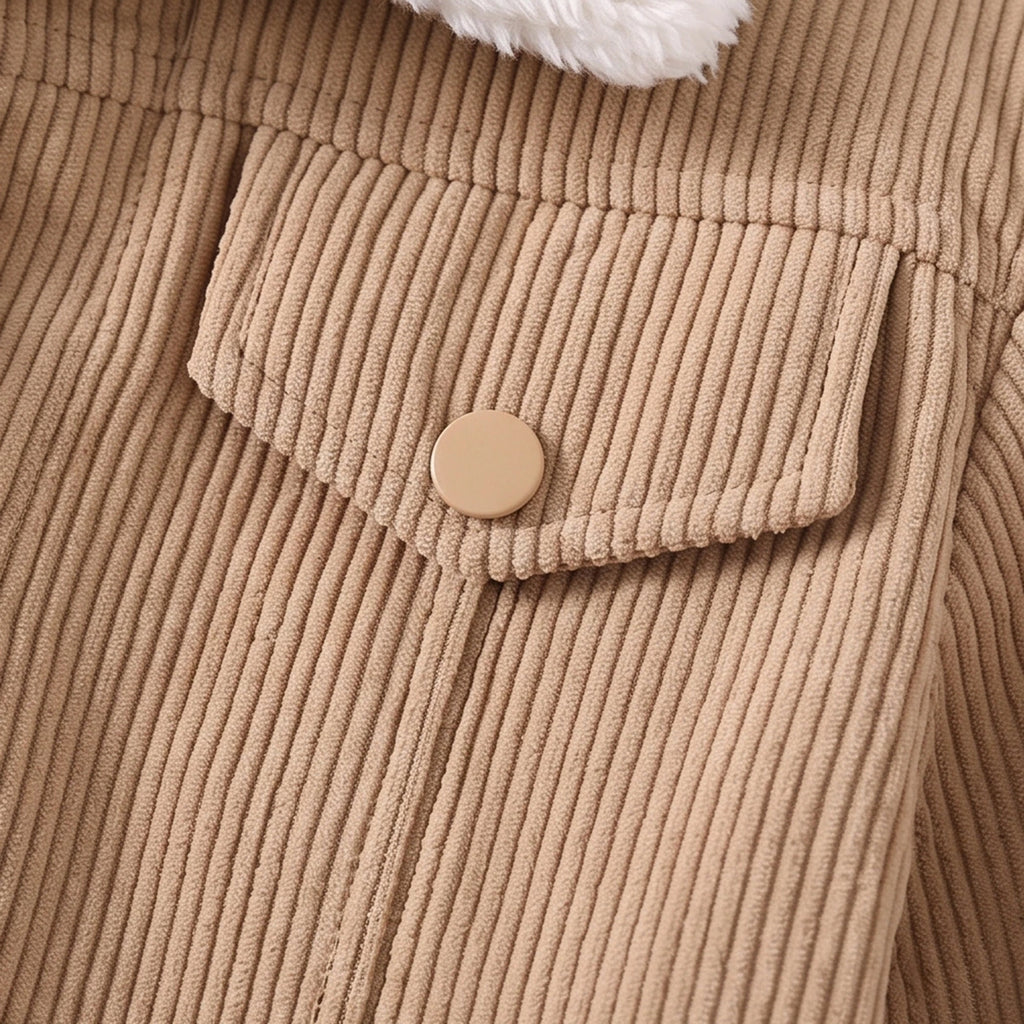 Girls Light Brown Textured Long Sleeve Jacket Coats & Jackets