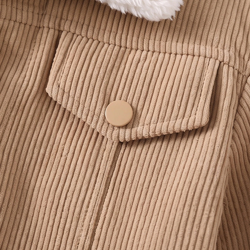 Girls Light Brown Textured Long Sleeve Jacket Coats & Jackets
