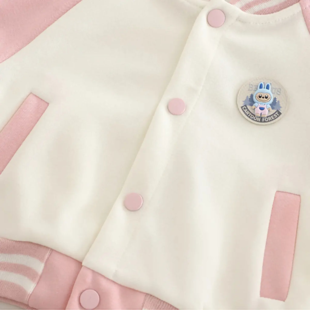 Girls Pink Graphics Printed Varsity Jacket With T-Shirt & Jogger & Sling Bag Sets Sets